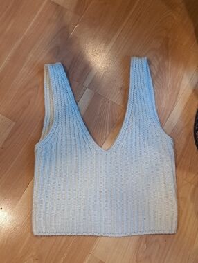 Ribbed V-Neck Knit Tank Top in Cream